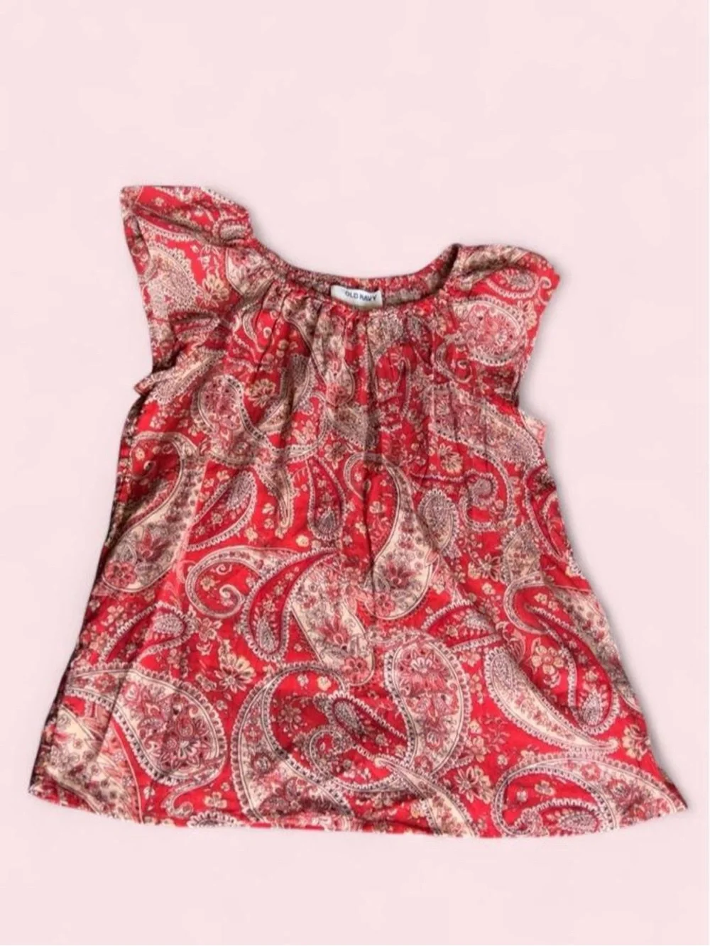 Old Navy Red Paisley Flutter Sleeve Girls Top